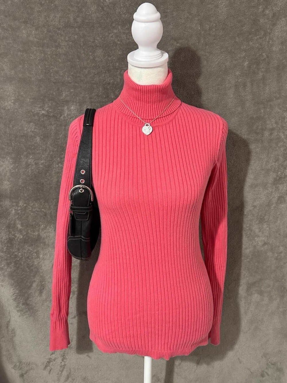 Vintage Y2K Knitted Preppy  Pink Long Sleeve Fitted Turtle Neck